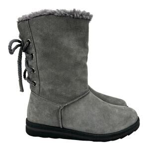 Muk Luks Ziggy Rodeo Winter Boots Genuine Suede Faux Fur Lined Gray Women's 7
